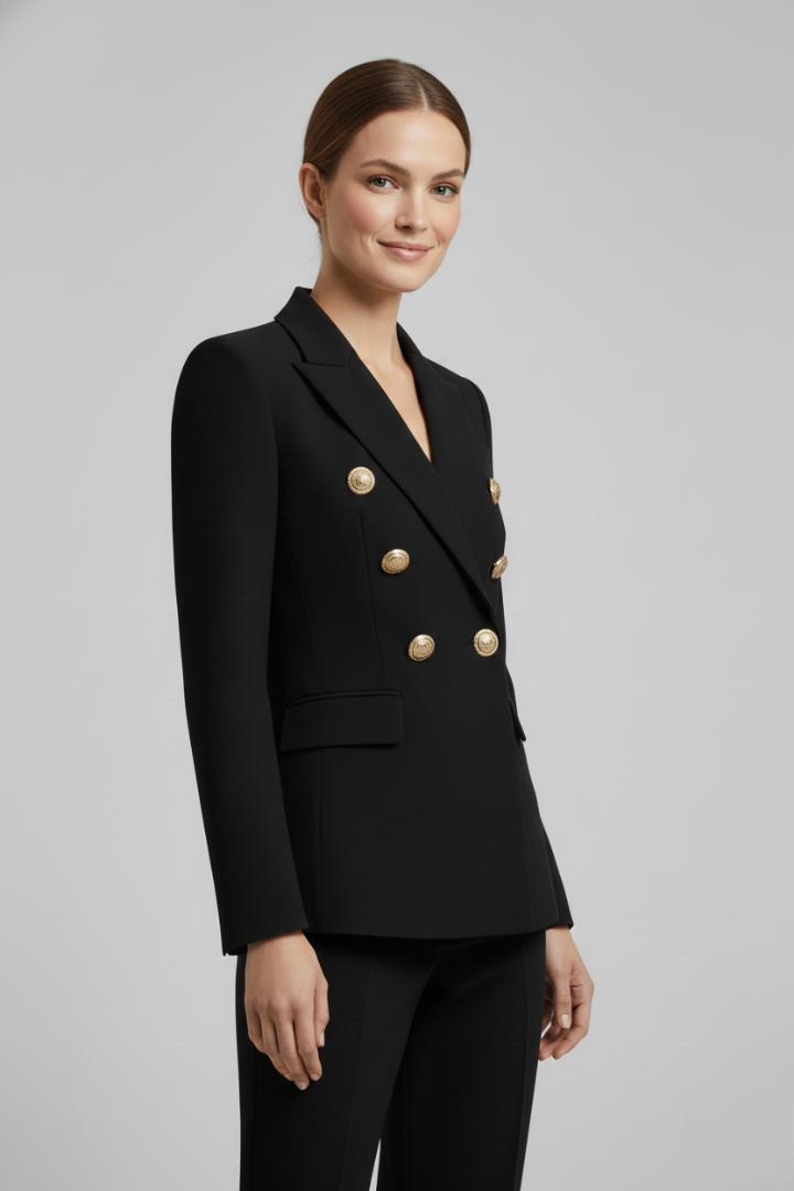 Rébecca | Blazer noir chic cintré à double boutonnage pour femme