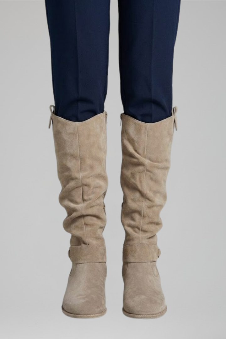 Roxane | Bottes chic en suédine froncées à fermeture zippée et talon bloc