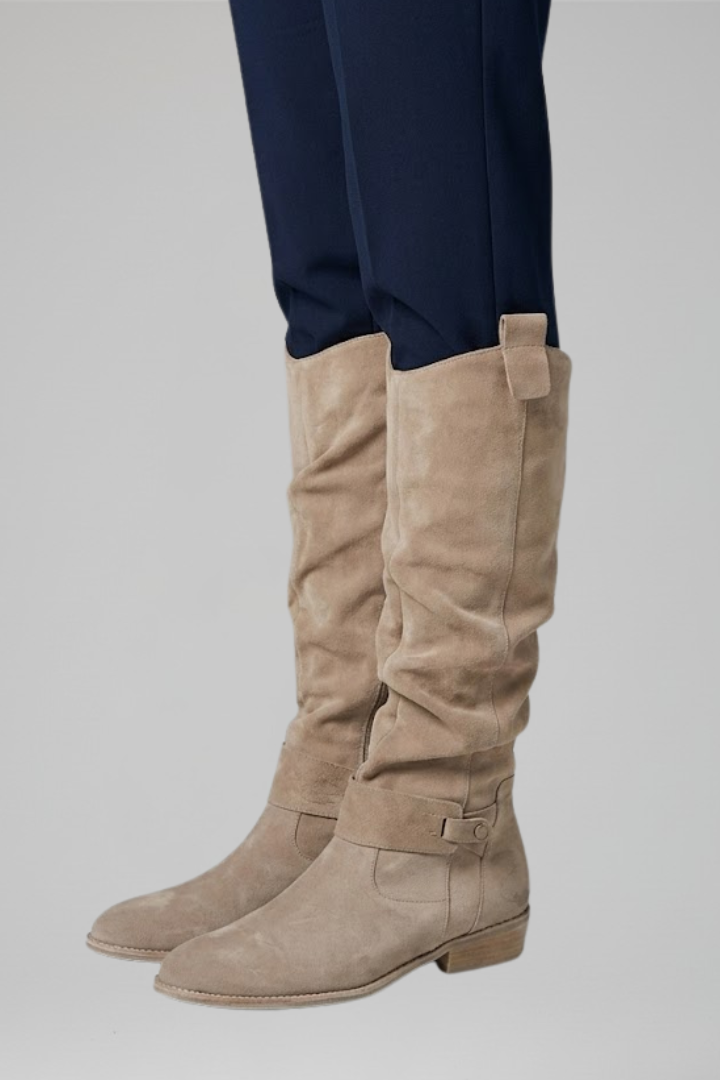 Roxane | Bottes chic en suédine froncées à fermeture zippée et talon bloc