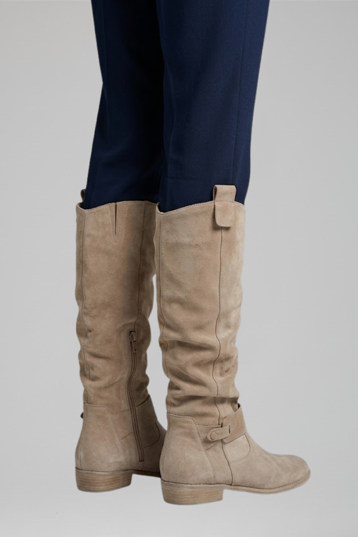 Roxane | Bottes chic en suédine froncées à fermeture zippée et talon bloc