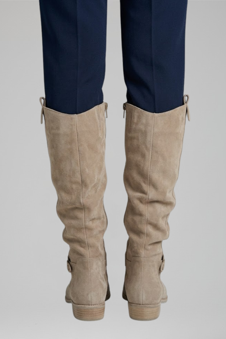 Roxane | Bottes chic en suédine froncées à fermeture zippée et talon bloc