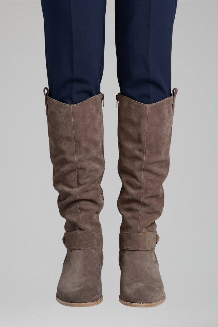 Roxane | Bottes chic en suédine froncées à fermeture zippée et talon bloc