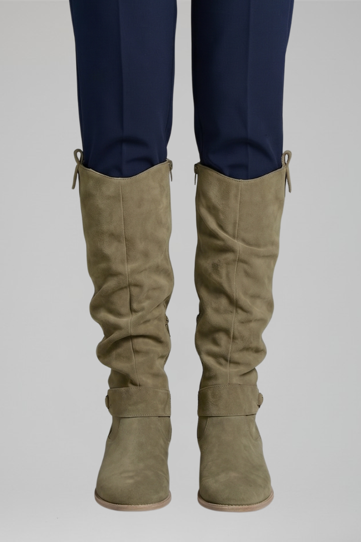 Roxane | Bottes chic en suédine froncées à fermeture zippée et talon bloc