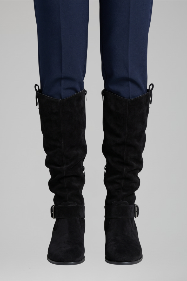Roxane | Bottes chic en suédine froncées à fermeture zippée et talon bloc