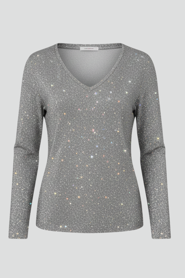 Brune | Pull chic en maille à col V à paillettes pour femme