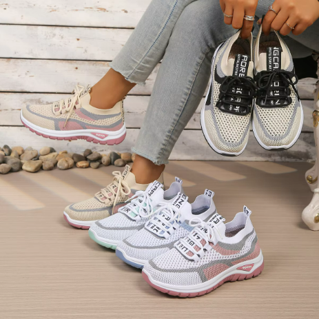 Nerina | Baskets élégantes en maille respirante à lacets avec semelle épaisse pour femme