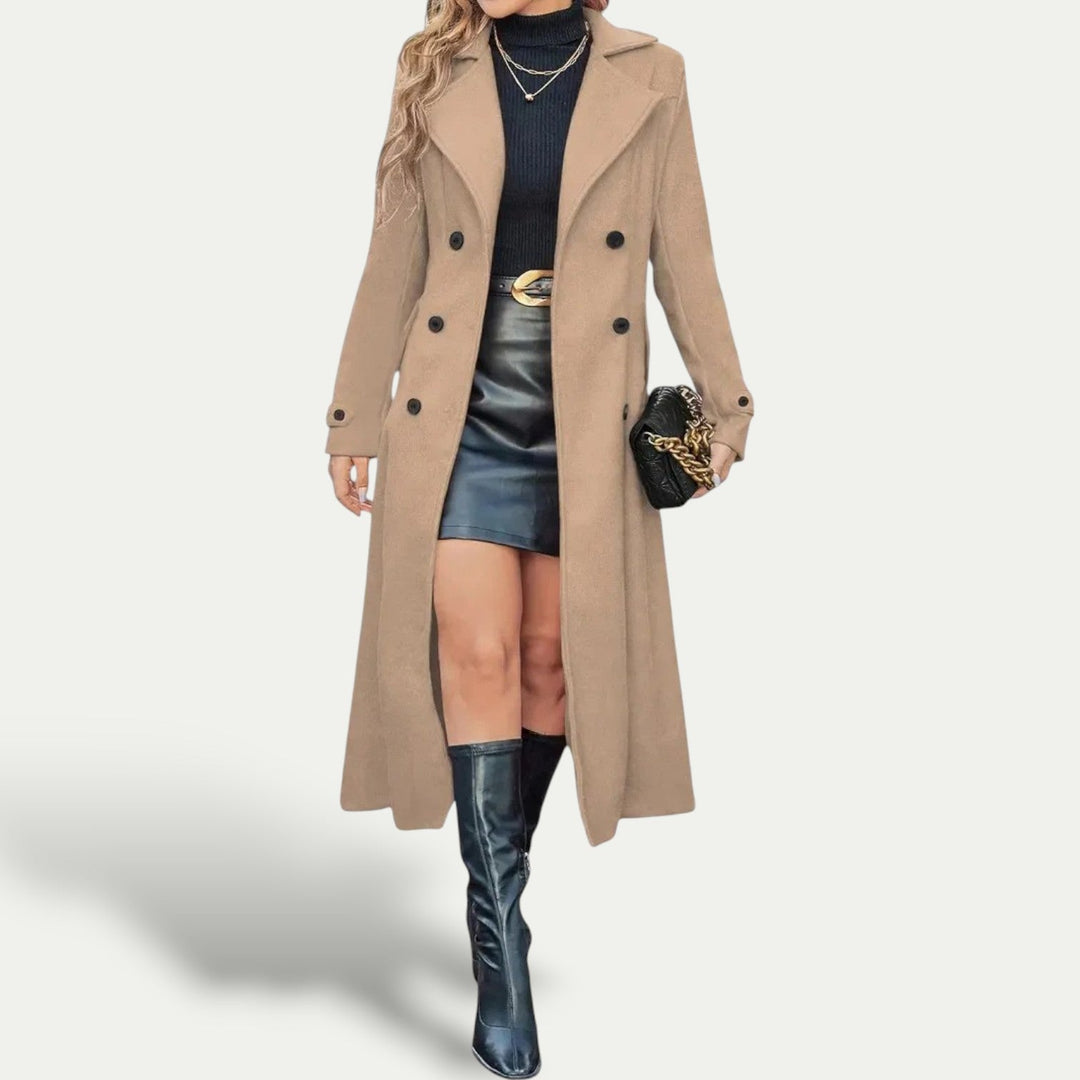 Noélie | Manteau long chic à double boutonnage pour femme