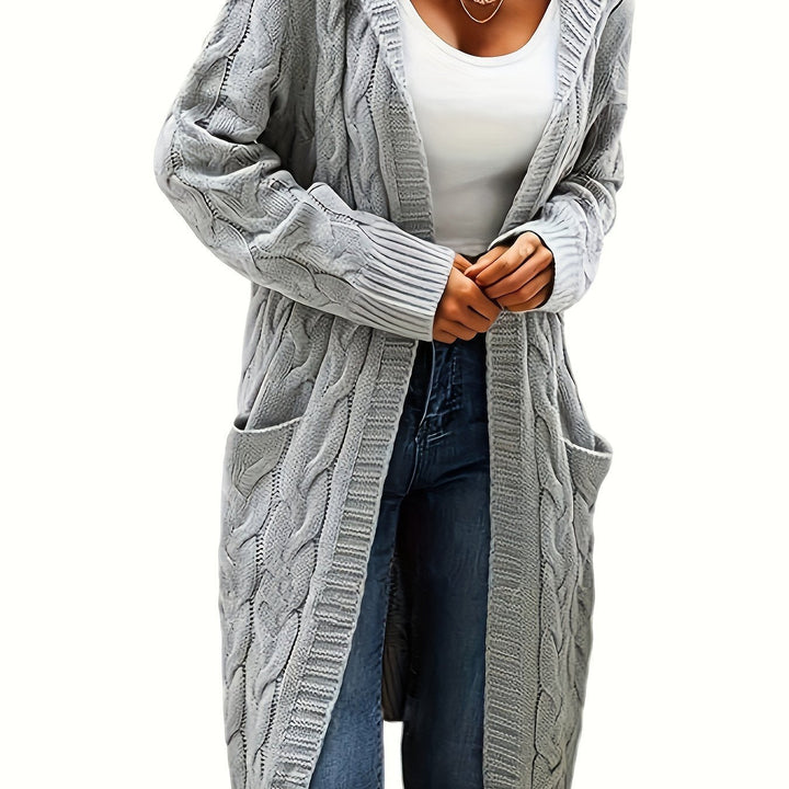 Chloé | Gilet long chic en maille torsadée à capuche pour femme