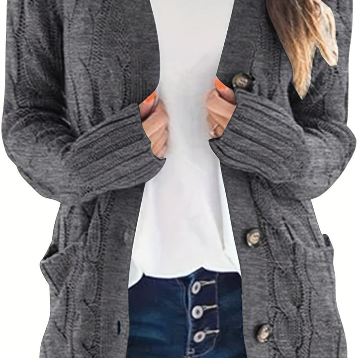 Nathalie | Gilet chic en maille torsadée à col V et boutons pour femme