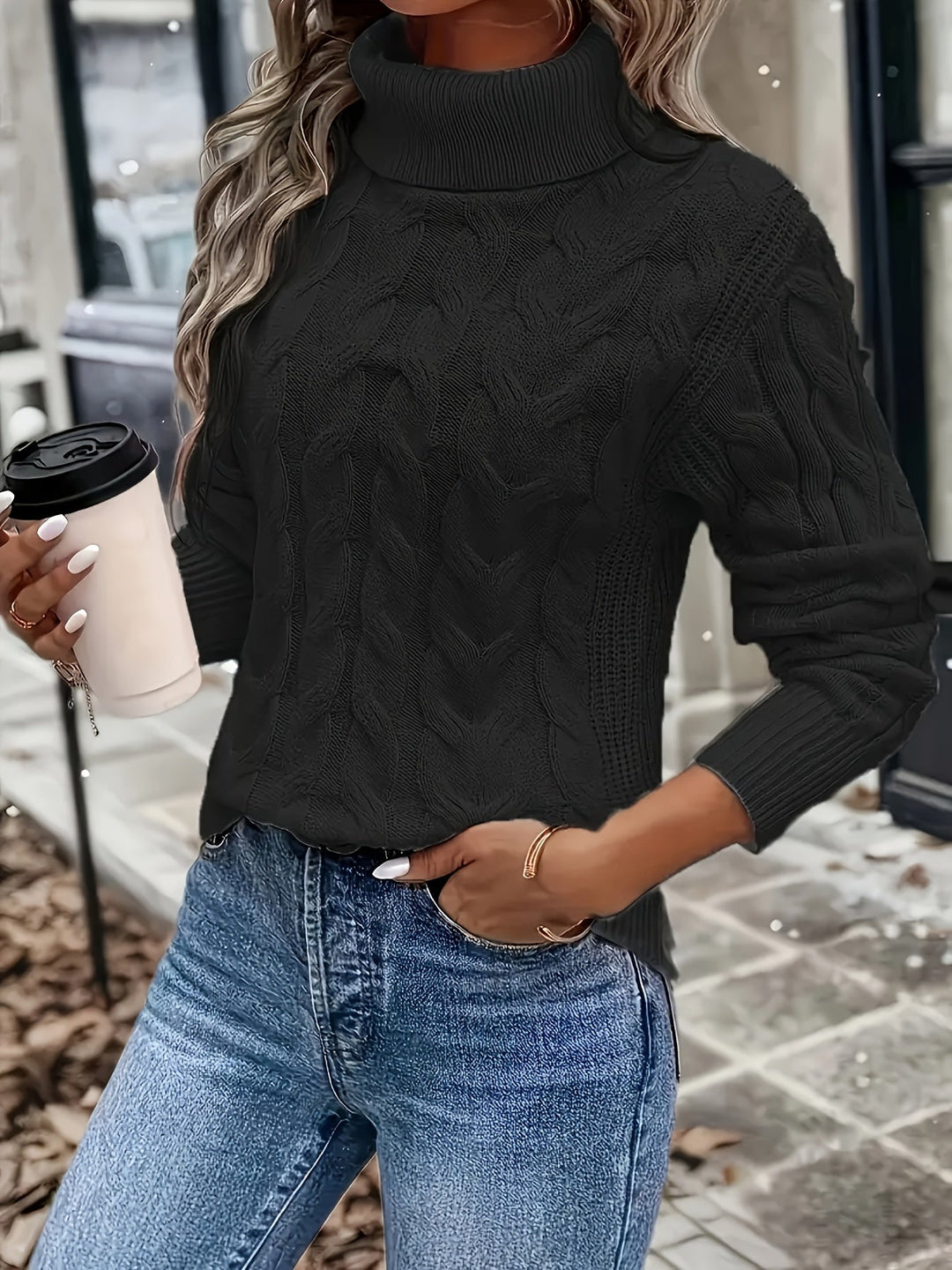 Mélisande | Pull chic à torsades col roulé pour femme