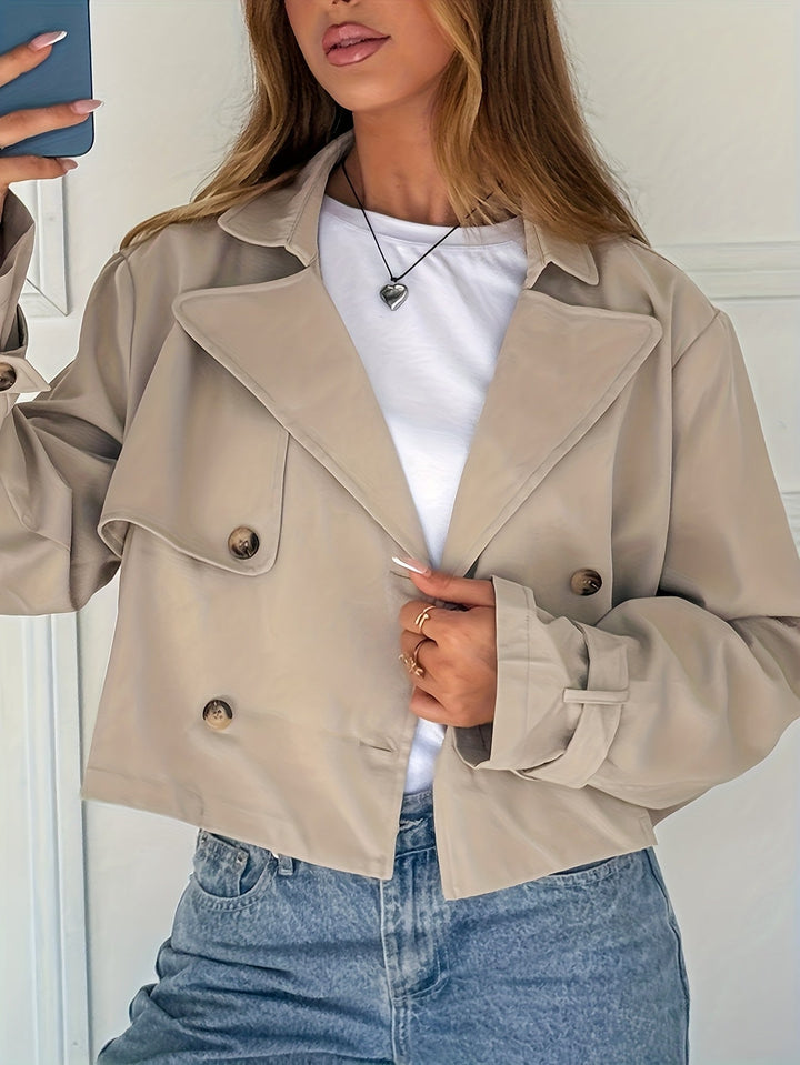 Marcelle | Caban chic court kaki à double boutonnage pour femme