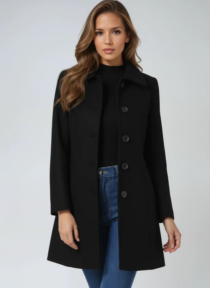 Aude | Manteau élégant court cintré et évasé à col classique pour femme