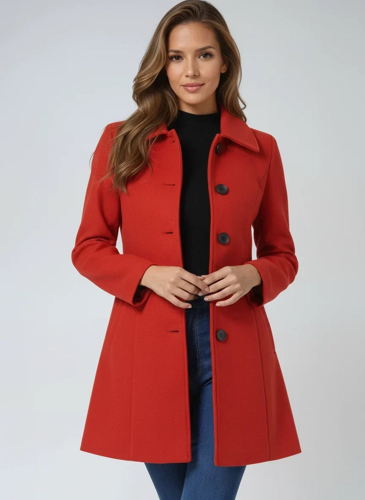 Aude | Manteau élégant court cintré et évasé à col classique pour femme