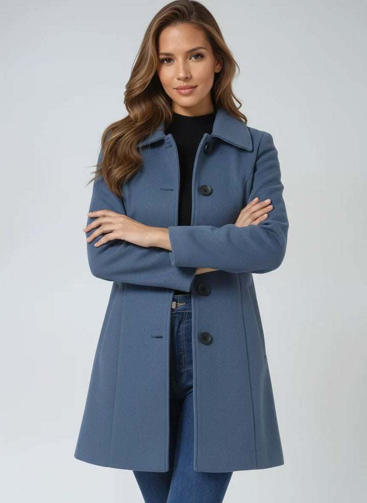 Aude | Manteau élégant court cintré et évasé à col classique pour femme