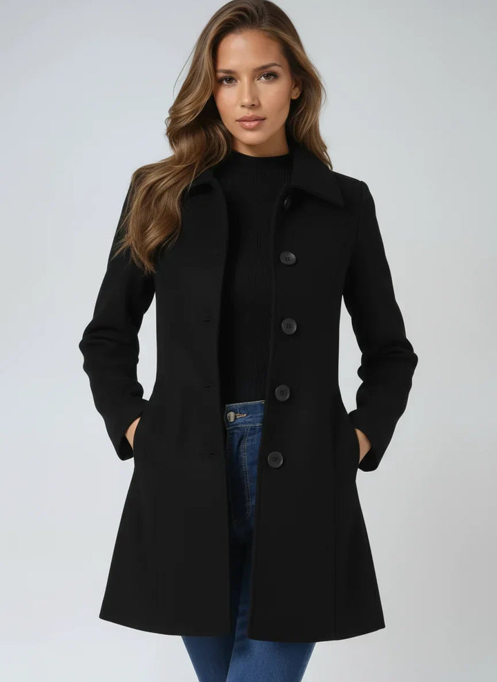 Aude | Manteau élégant court cintré et évasé à col classique pour femme