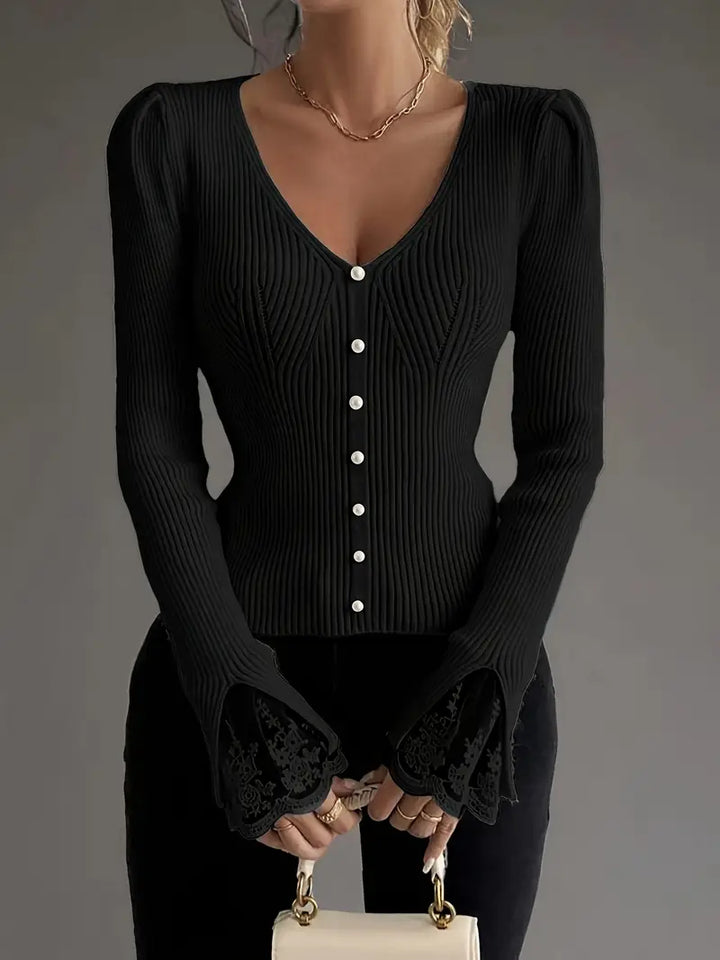 Louise | Pull chic à col en v et côtes pour femmes