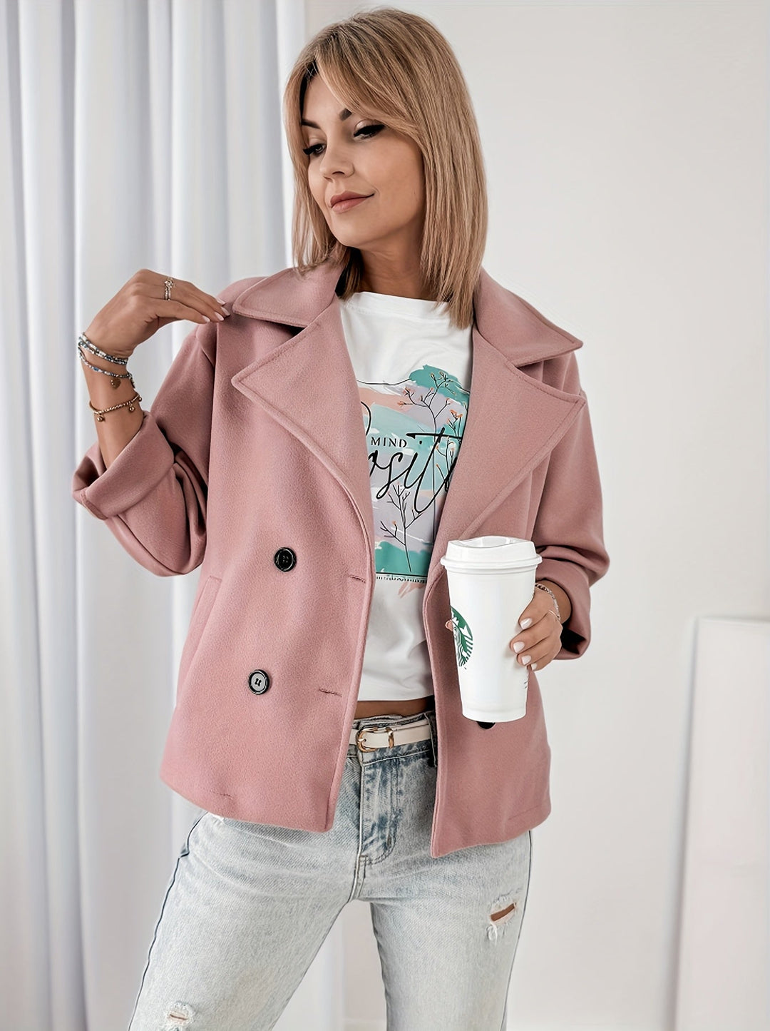 Paloma | Caban chic court oversize à double boutonnage pour femme