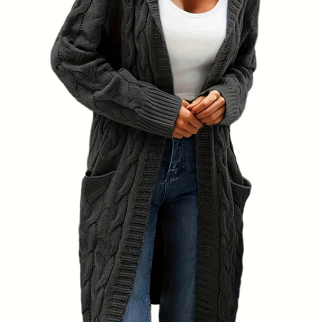 Chloé | Gilet long chic en maille torsadée à capuche pour femme