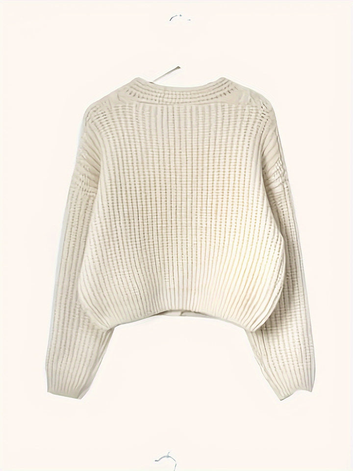 Stéphanie | Cardigan élégant à col rond en grosse maille torsadée à boutons pour femme