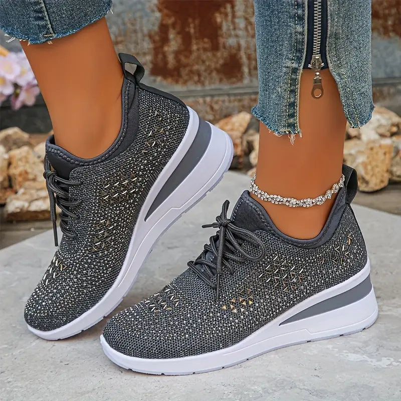 Rachelle | Baskets élégantes en maille aérée à lacets et semelle compensée pour femme
