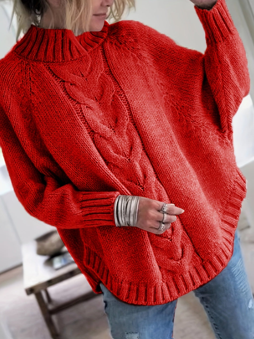 Claire | Pull élégant torsadé à col montant pour femme