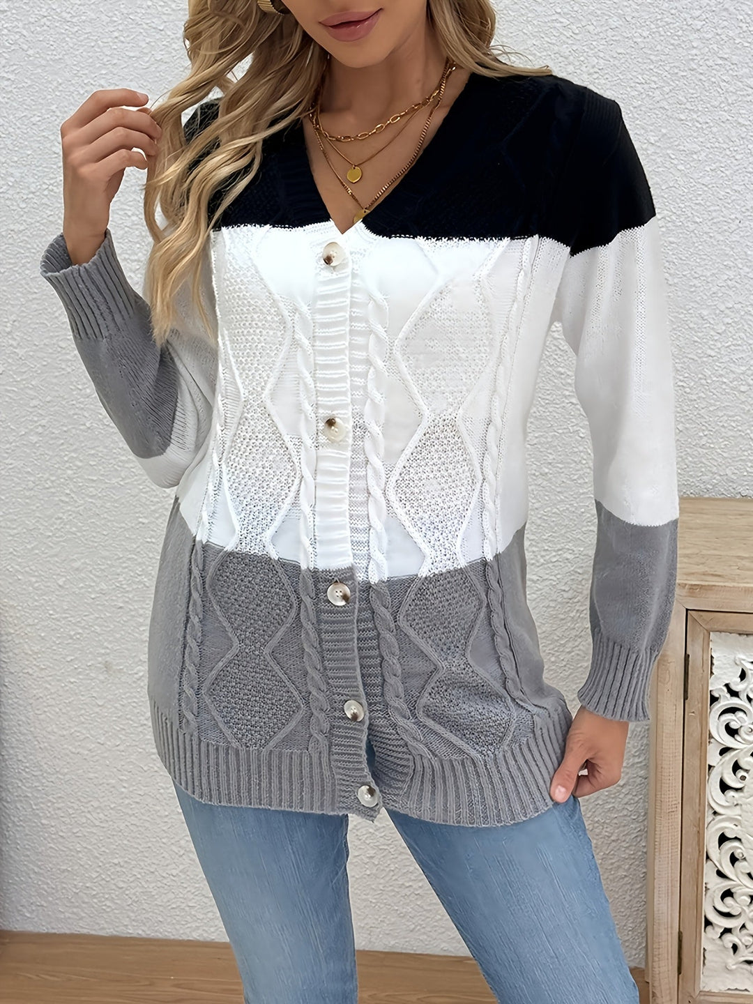 Julie | Gilet chic patchwork en maille pour femmes