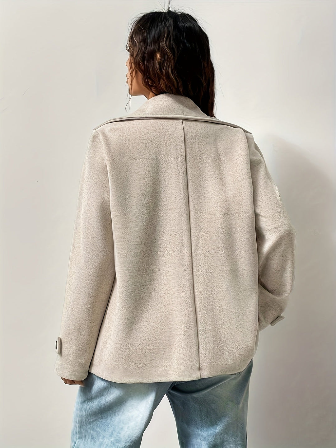 Marjolaine | Caban chic court oversize en polaire beige à double boutonnage pour femme