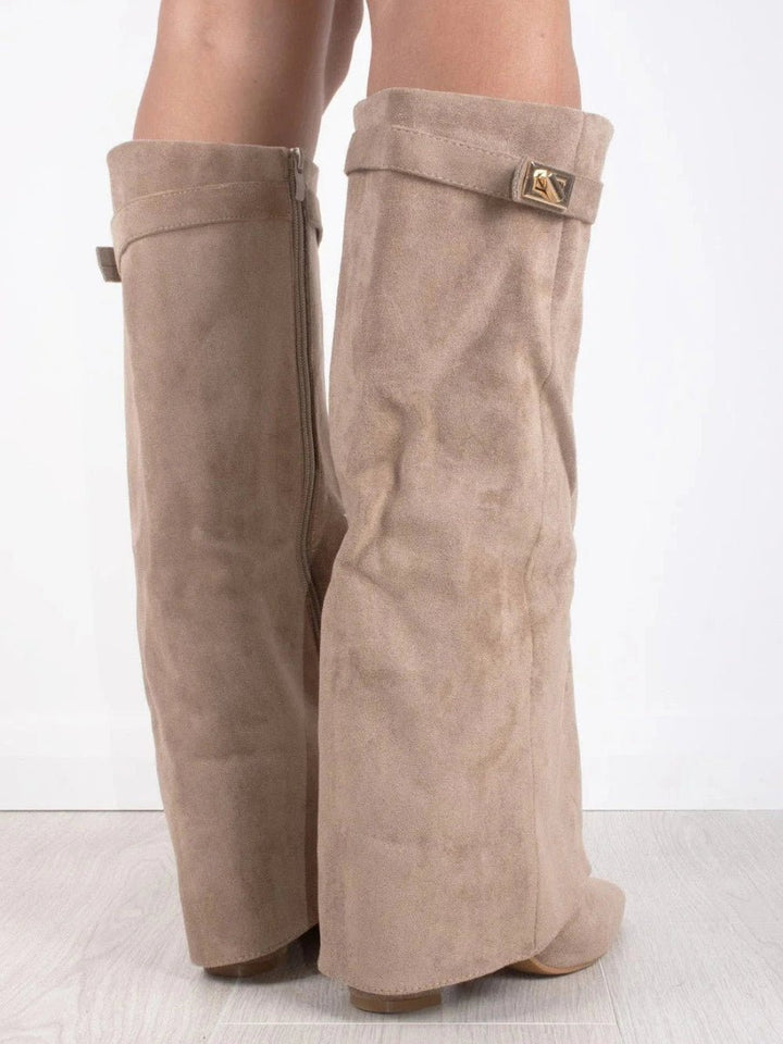 Romy | Bottes élégantes hautes en daim à talon et bout pointu pour femme