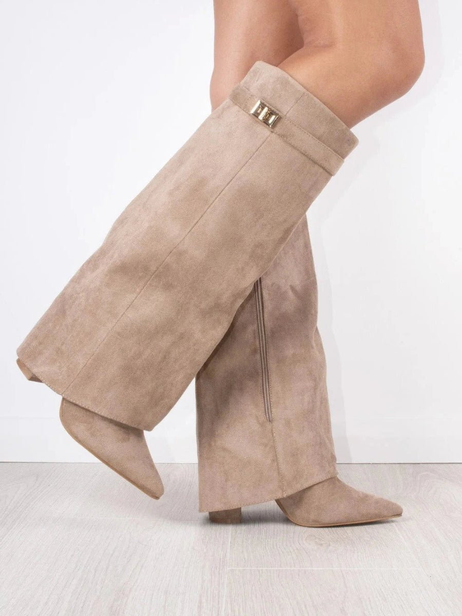 Romy | Bottes élégantes hautes en daim à talon et bout pointu pour femme