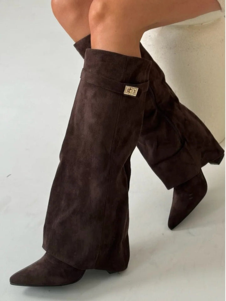 Romy | Bottes élégantes hautes en daim à talon et bout pointu pour femme