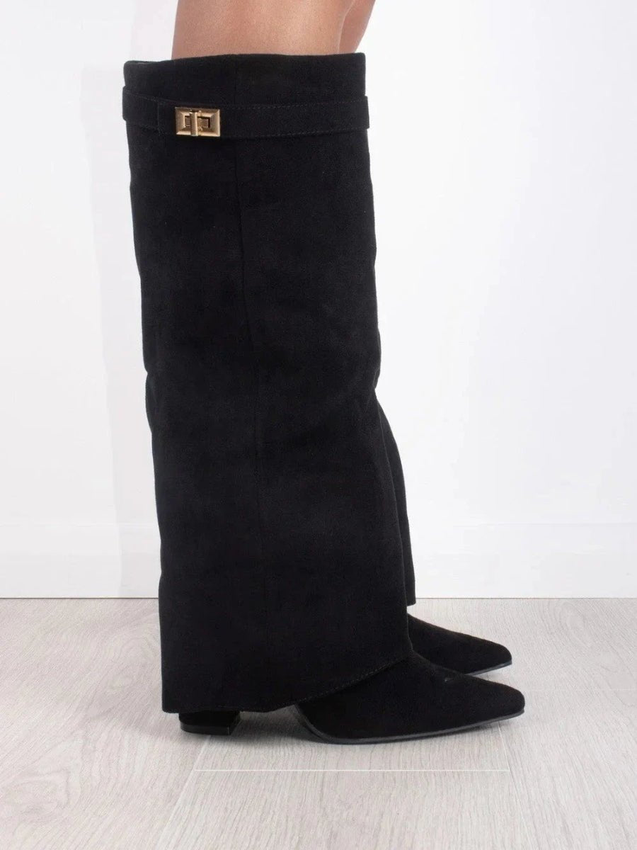 Romy | Bottes élégantes hautes en daim à talon et bout pointu pour femme