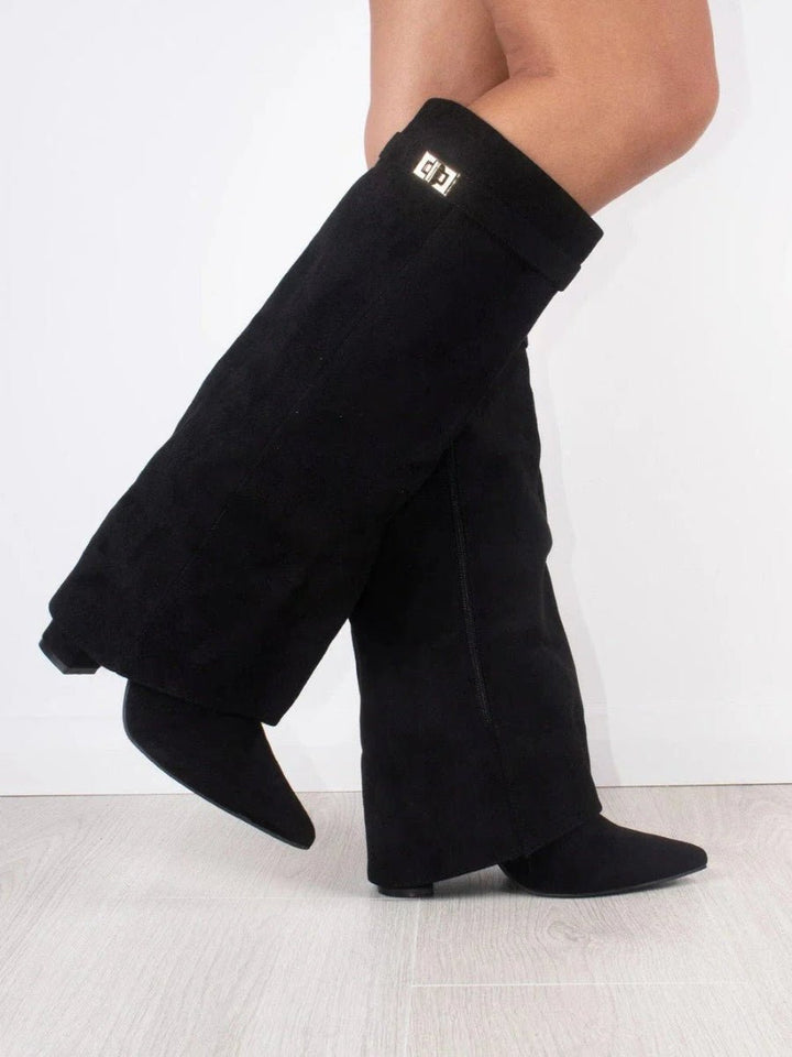 Romy | Bottes élégantes hautes en daim à talon et bout pointu pour femme