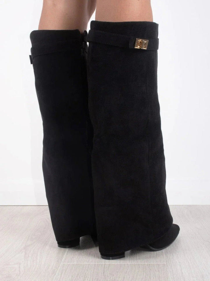 Romy | Bottes élégantes hautes en daim à talon et bout pointu pour femme