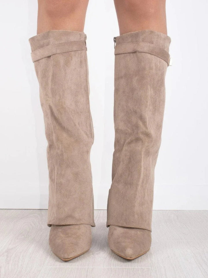 Romy | Bottes élégantes hautes en daim à talon et bout pointu pour femme