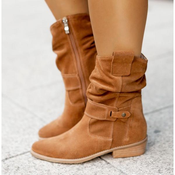 Suzanne | Bottines chic en daim froissées à boucle pour femme