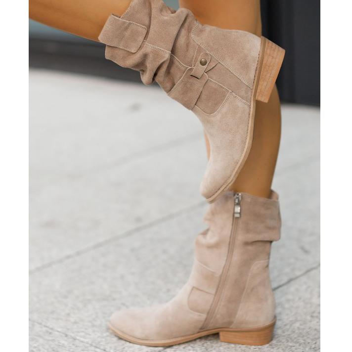Suzanne | Bottines chic en daim froissées à boucle pour femme