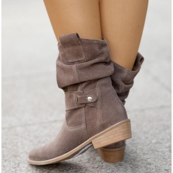 Suzanne | Bottines chic en daim froissées à boucle pour femme