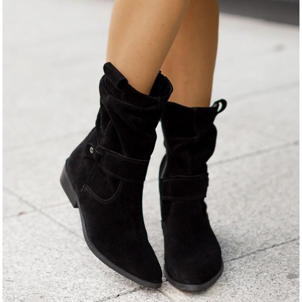 Suzanne | Bottines chic en daim froissées à boucle pour femme