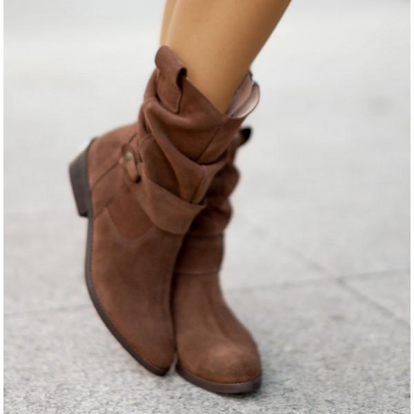 Suzanne | Bottines chic en daim froissées à boucle pour femme