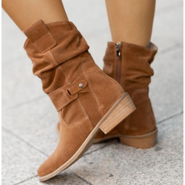Suzanne | Bottines chic en daim froissées à boucle pour femme