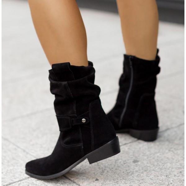 Suzanne | Bottines chic en daim froissées à boucle pour femme