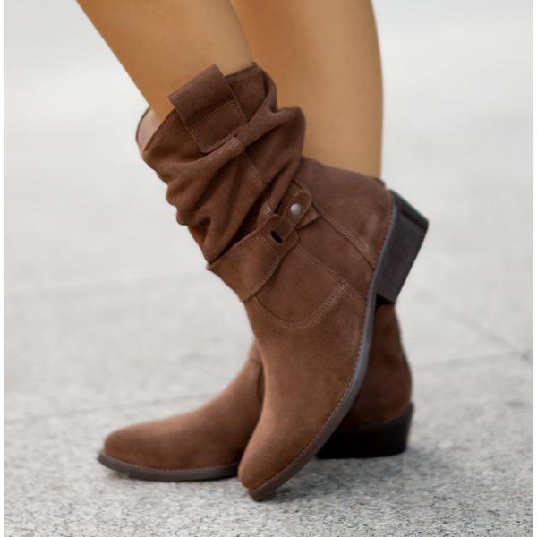 Suzanne | Bottines chic en daim froissées à boucle pour femme
