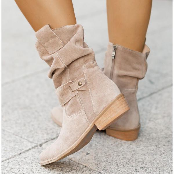 Suzanne | Bottines chic en daim froissées à boucle pour femme