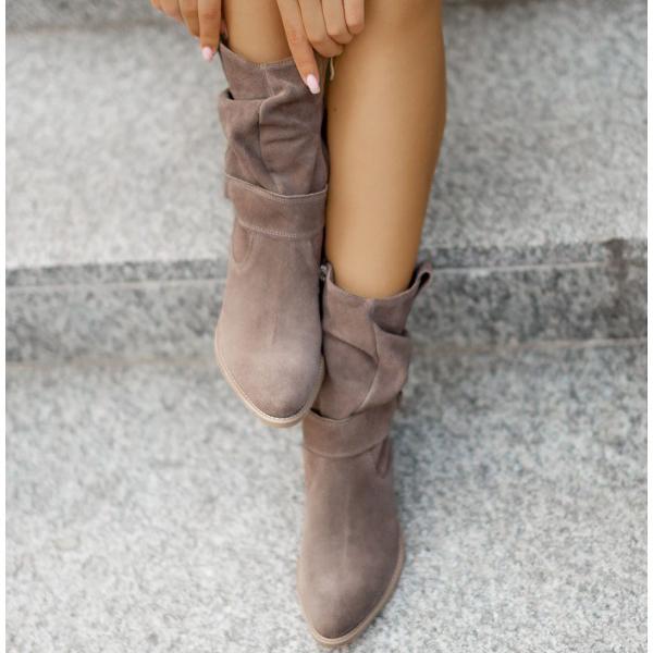 Suzanne | Bottines chic en daim froissées à boucle pour femme