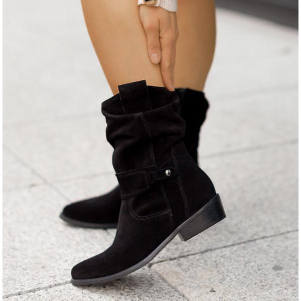 Suzanne | Bottines chic en daim froissées à boucle pour femme
