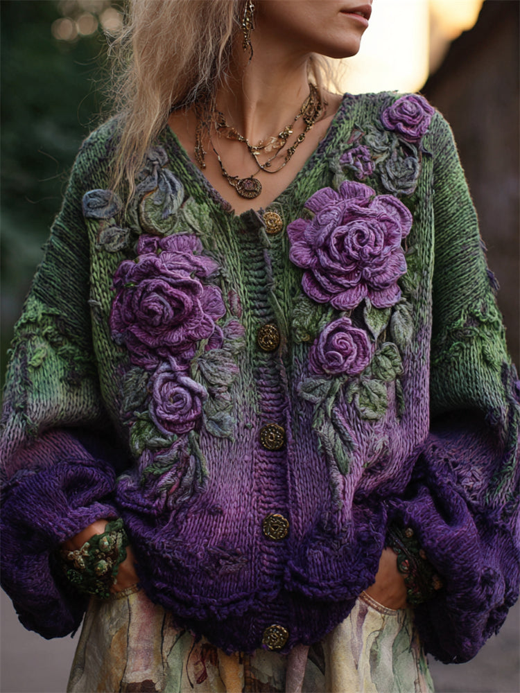 Brigitta | Cardigan chic en maille à col V et broderie florale pour femme