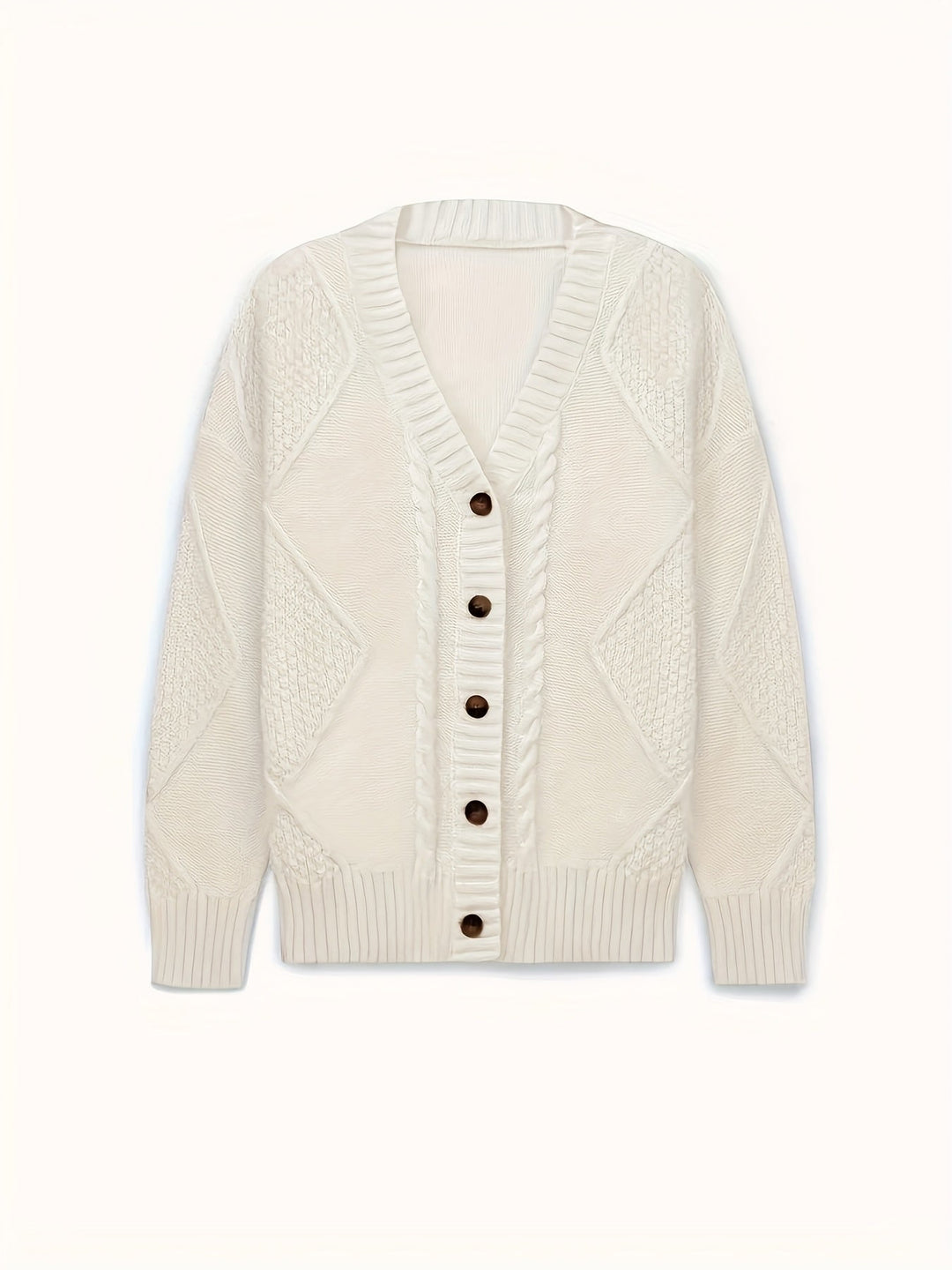 Pénélope | Cardigan élégant en maille torsadée à col V et boutons pour femme