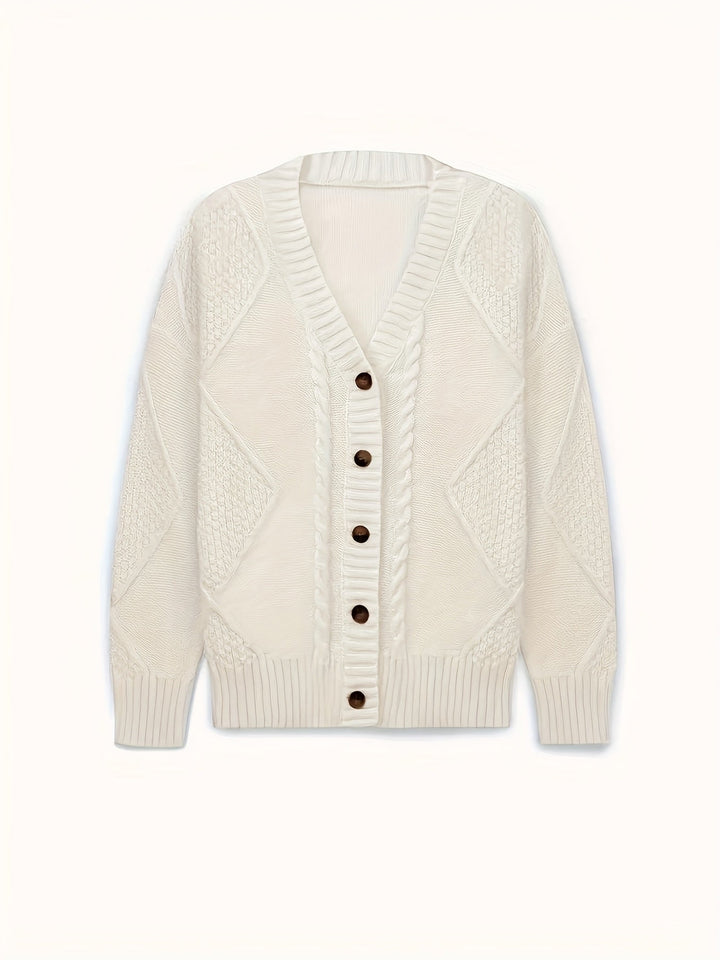 Pénélope | Cardigan élégant en maille torsadée à col V et boutons pour femme