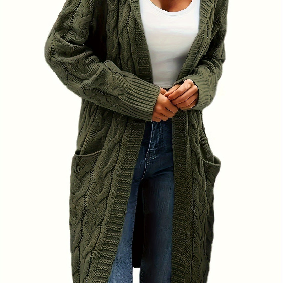 Chloé | Gilet long chic en maille torsadée à capuche pour femme