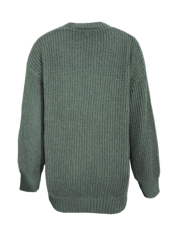 Carole | Cardigan élégant long en grosse maille côtelée à boutons pour femme